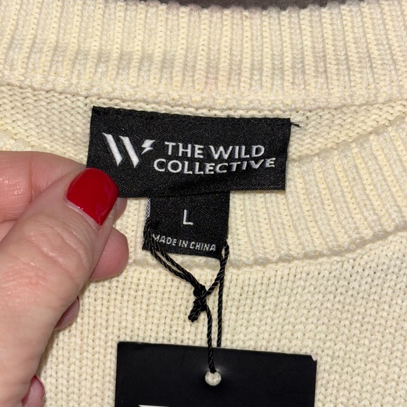 The Wild Collective Minnesota Vikings Cream Jacquard Sweater Women L NFL Knit - Picture 6 of 10